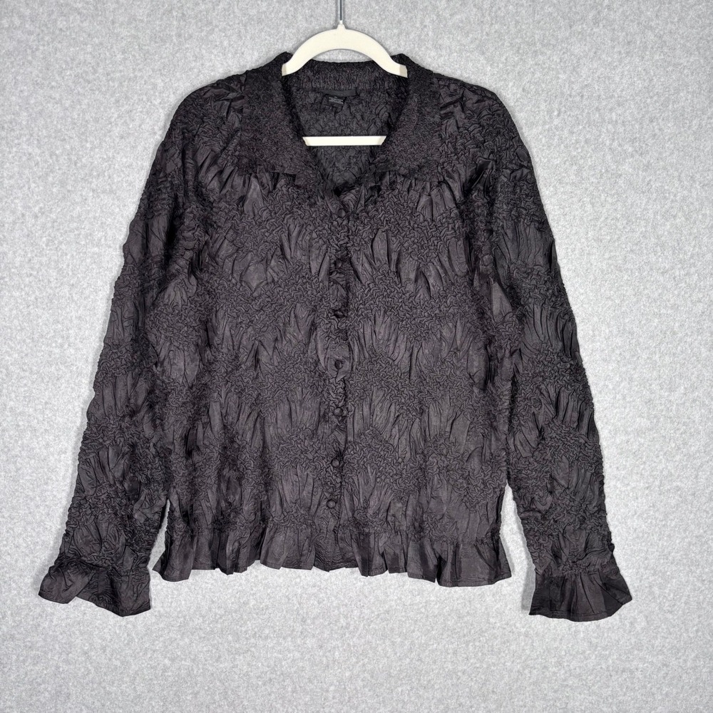Vintage 90s Y2K WDNY Crinkle Blouse XL‎ Black Textured Whimsigoth Dark Phoebe